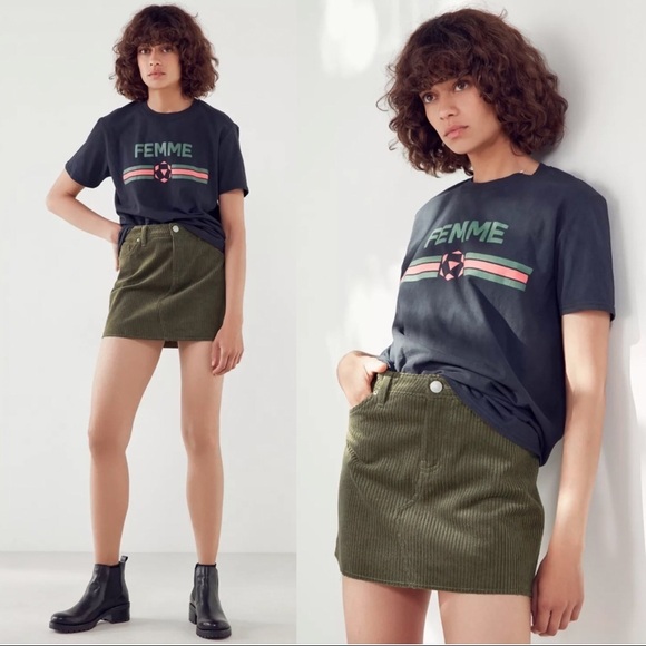 BDG • frayed hem corduroy mini skirt dark green raw hem Urban Outfitters Y2K - Picture 1 of 12